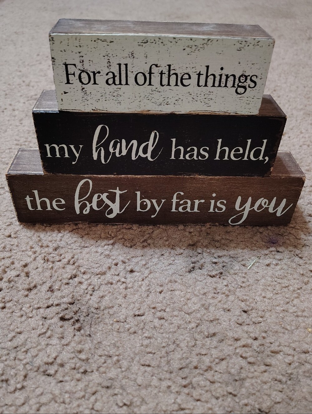 Rustic Stacked Wood Sentiment Blocks - Brown, Black & Cream